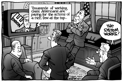 (Cartoonist - Kirk Anderson on the Enron Case). Click for larger image.